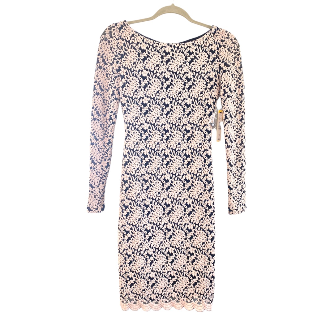 Alice + Olivia Pink Black Lace Midi Dress Keyhole Scalloped Hem